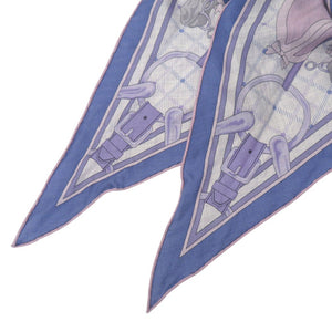 新品同様 エルメス ロザンジュMM スカーフ ホースモチーフ JPタグ付 タッターソール カシミヤ シルク ブルー 1081【中古】HERMES