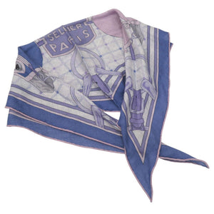 新品同様 エルメス ロザンジュMM スカーフ ホースモチーフ JPタグ付 タッターソール カシミヤ シルク ブルー 1081【中古】HERMES