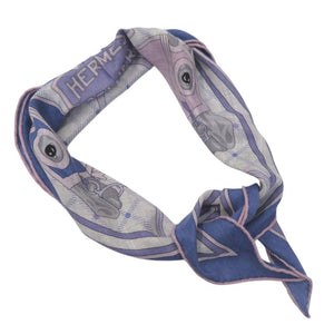 新品同様 エルメス ロザンジュMM スカーフ ホースモチーフ JPタグ付 タッターソール カシミヤ シルク ブルー 1081【中古】HERMES