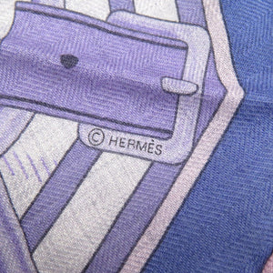 新品同様 エルメス ロザンジュMM スカーフ ホースモチーフ JPタグ付 タッターソール カシミヤ シルク ブルー 1081【中古】HERMES