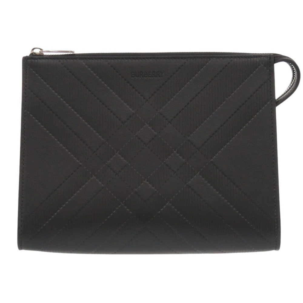 未使用 バーバリー レザー ブラック ポーチ クラッチバッグ 黒 1093【中古】BURBERRY