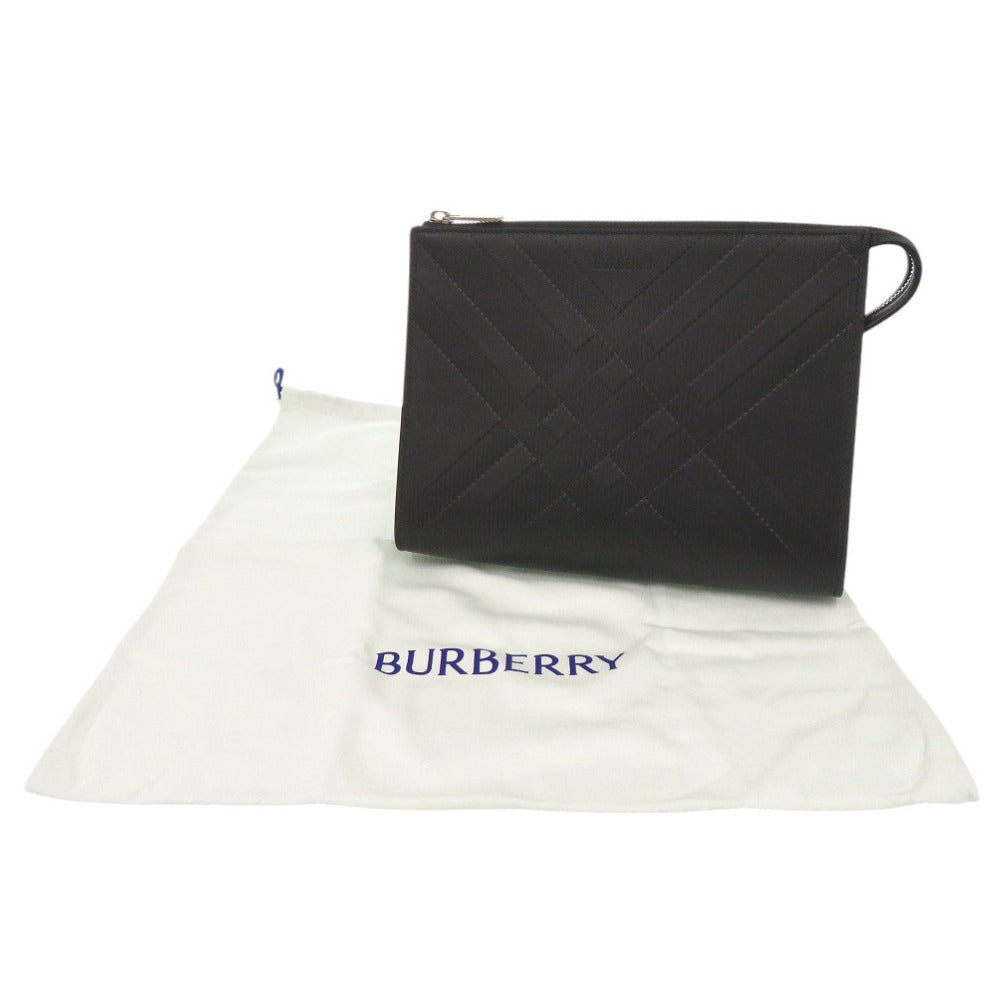 未使用 バーバリー レザー ブラック ポーチ クラッチバッグ 黒 1093【中古】BURBERRY