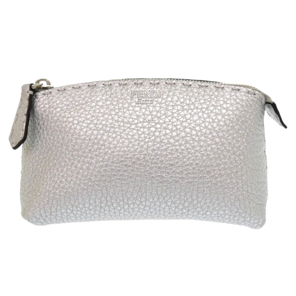 美品 フェンディ セレリア 8N0114-5QG レザー シルバー ポーチ 化粧ポーチ 1150【中古】FENDI