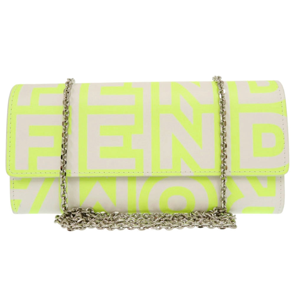 新品同様 フェンディ バイ マークジェイコブス レザー ネオンイエロー ホワイト チェーンウォレット 1156【中古】FENDI