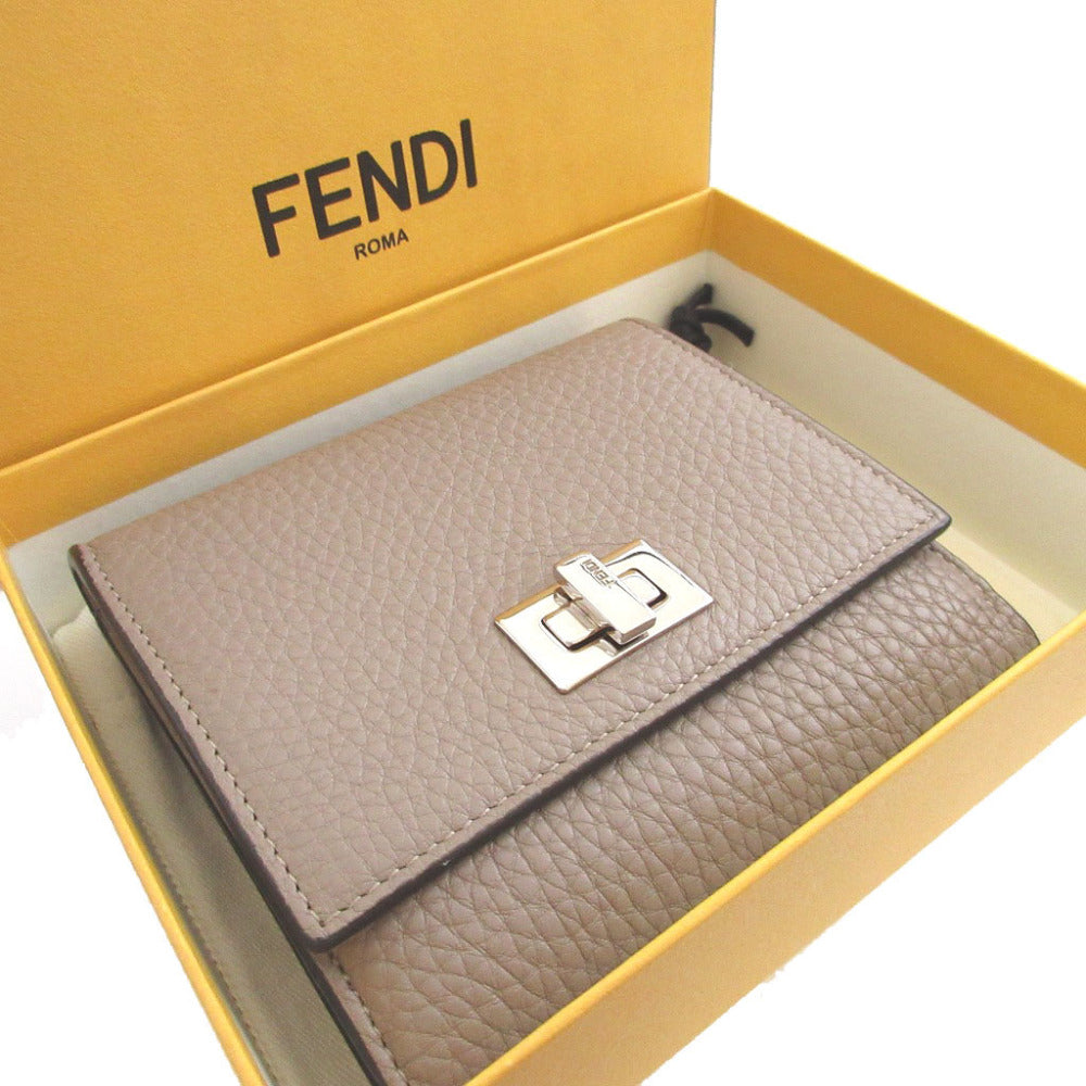 美品 フェンディ 8M0438 ピーカブー レザー ベージュ Wホック 2つ折り財布 財布 1171【中古】FENDI