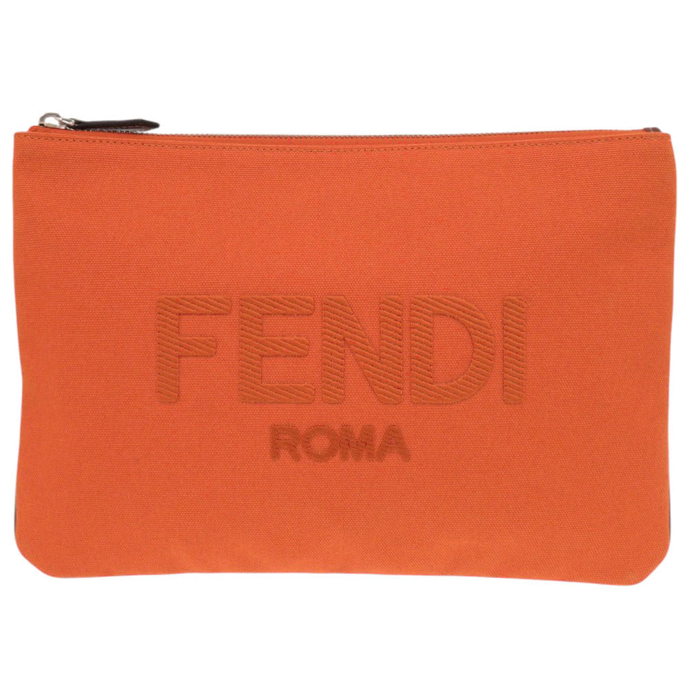 美品 フェンディ ロゴ 7N0111 キャンバス オレンジ クラッチバッグ セカンドバッグ ポーチ 1177【中古】FENDI