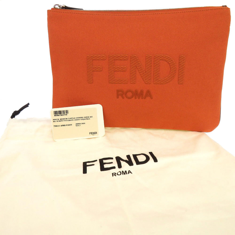 美品 フェンディ ロゴ 7N0111 キャンバス オレンジ クラッチバッグ セカンドバッグ ポーチ 1177【中古】FENDI