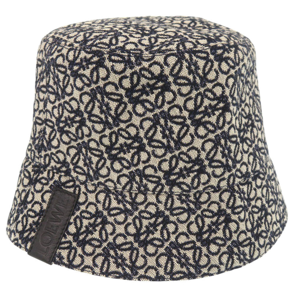 美品 ロエベ アナグラム K820HB1X13 コットン ポリエステル ベージュ ネイビー ブラック バケットハット 1194【中古】LOEWE