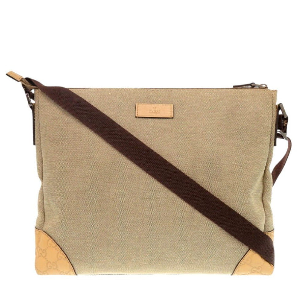 美品 グッチ 257301 キャンバス/グッチシマレザー ベージュ ショルダーバッグ 1206【中古】GUCCI