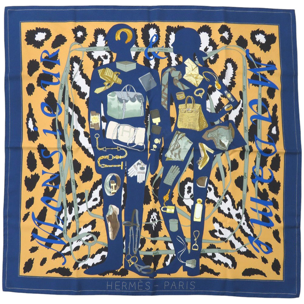 美品 エルメス カレ90 MONSIEUR ET MADAME ムッシュ＆マダム シルク マルチカラー スカーフ 1210【中古】HERMES