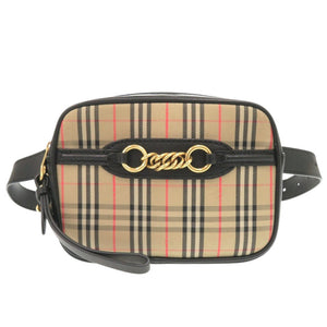 新品同様 バーバリー チェックリンクベルトバッグ 8007350 コットン/レザー ベージュ ブラック ボディバッグ 1219【中古】BURBERRY