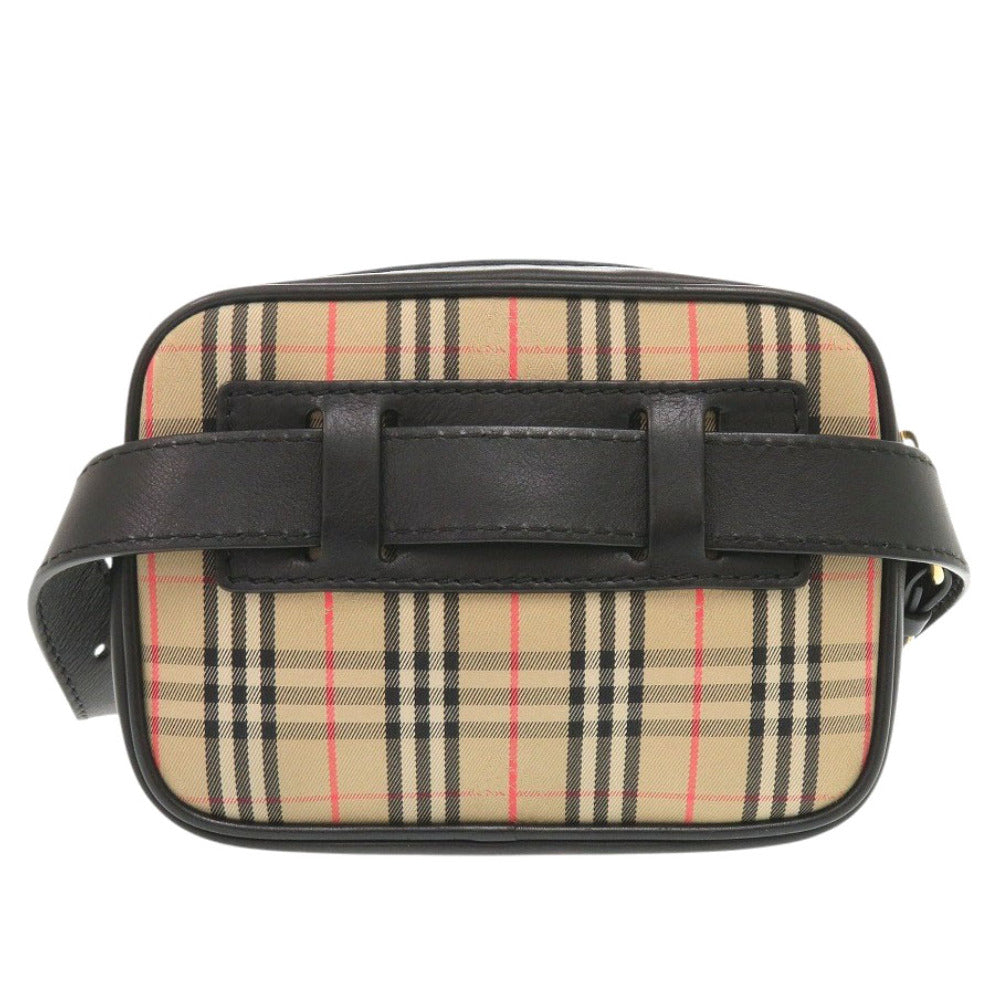 新品同様 バーバリー チェックリンクベルトバッグ 8007350 コットン/レザー ベージュ ブラック ボディバッグ 1219【中古】BURBERRY