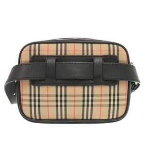新品同様 バーバリー チェックリンクベルトバッグ 8007350 コットン/レザー ベージュ ブラック ボディバッグ 1219【中古】BURBERRY