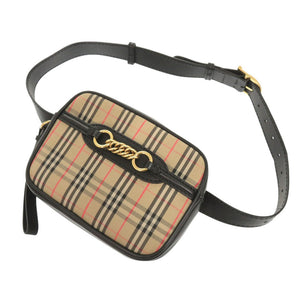 新品同様 バーバリー チェックリンクベルトバッグ 8007350 コットン/レザー ベージュ ブラック ボディバッグ 1219【中古】BURBERRY