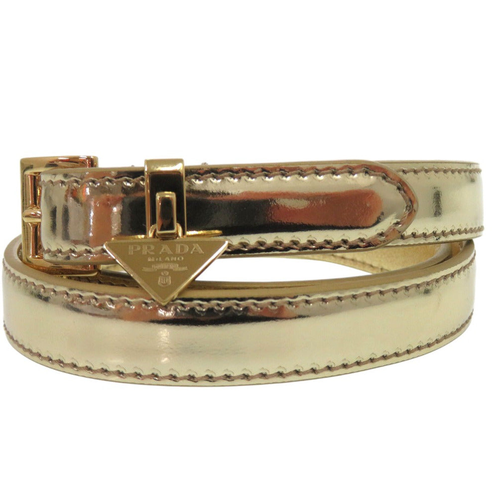 新品同様 プラダ トライアングルロゴ ナローベルト 1CC499 パテントレザー ゴールド 1229【中古】PRADA