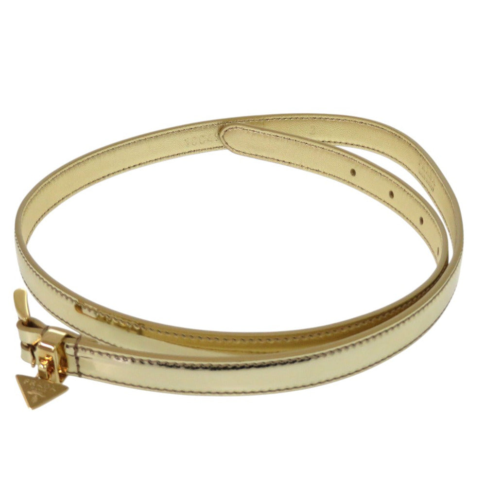 新品同様 プラダ トライアングルロゴ ナローベルト 1CC499 パテントレザー ゴールド 1229【中古】PRADA