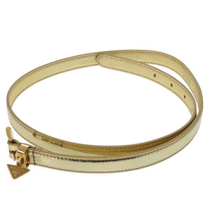 新品同様 プラダ トライアングルロゴ ナローベルト 1CC499 パテントレザー ゴールド 1229【中古】PRADA