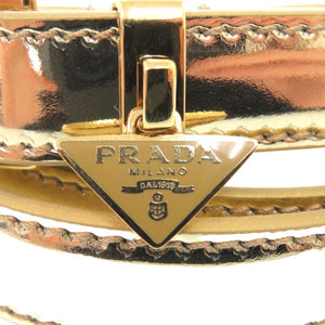 新品同様 プラダ トライアングルロゴ ナローベルト 1CC499 パテントレザー ゴールド 1229【中古】PRADA