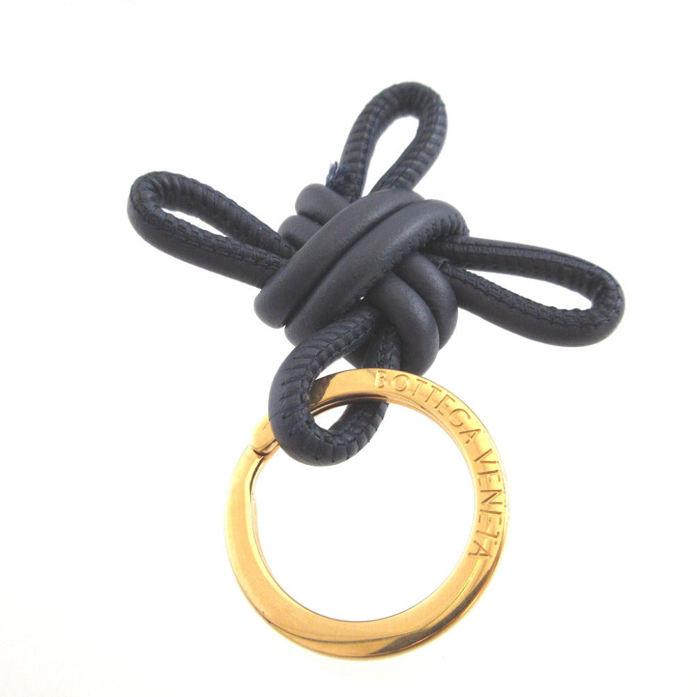美品 ボッテガヴェネタ ノットチャーム レザー メタル ネイビー 紺 キーホルダー 1233【中古】BOTTEGA VENETA