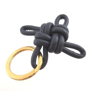 美品 ボッテガヴェネタ ノットチャーム レザー メタル ネイビー 紺 キーホルダー 1233【中古】BOTTEGA VENETA