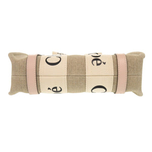 新品同様 クロエ WOODY ウッディ スモール トートバッグ レザー/リネンキャンバス ベージュ ピンク 2wayハンドバッグ 1277【中古】Chloe