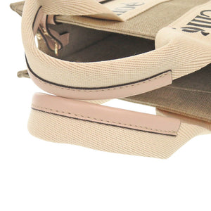 新品同様 クロエ WOODY ウッディ スモール トートバッグ レザー/リネンキャンバス ベージュ ピンク 2wayハンドバッグ 1277【中古】Chloe