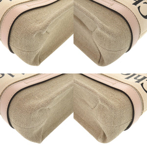 新品同様 クロエ WOODY ウッディ スモール トートバッグ レザー/リネンキャンバス ベージュ ピンク 2wayハンドバッグ 1277【中古】Chloe