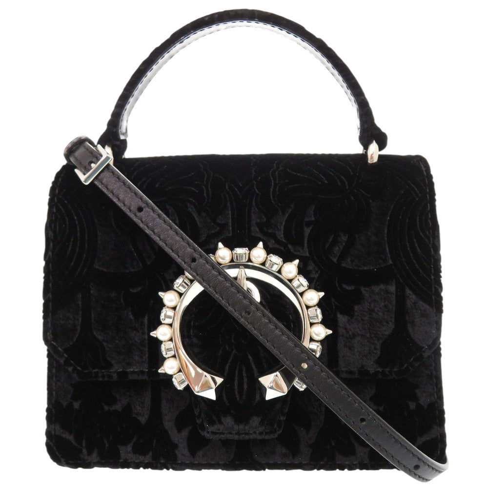 未使用品 ジミーチュウ マデリン サッチェル エス ベロア ブラック 2WAY ハンドバッグ ショルダーバッグ 黒 1326【中古】JIMMY CHOO