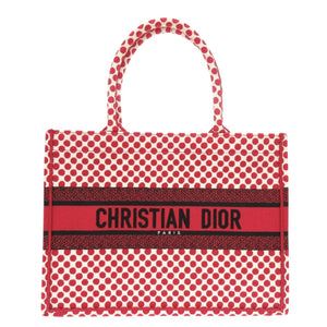 美品 クリスチャンディオール ブックトート ミディアム ポルカドット キャンバス レッド トートバッグ 赤 1328【中古】Christian Dior
