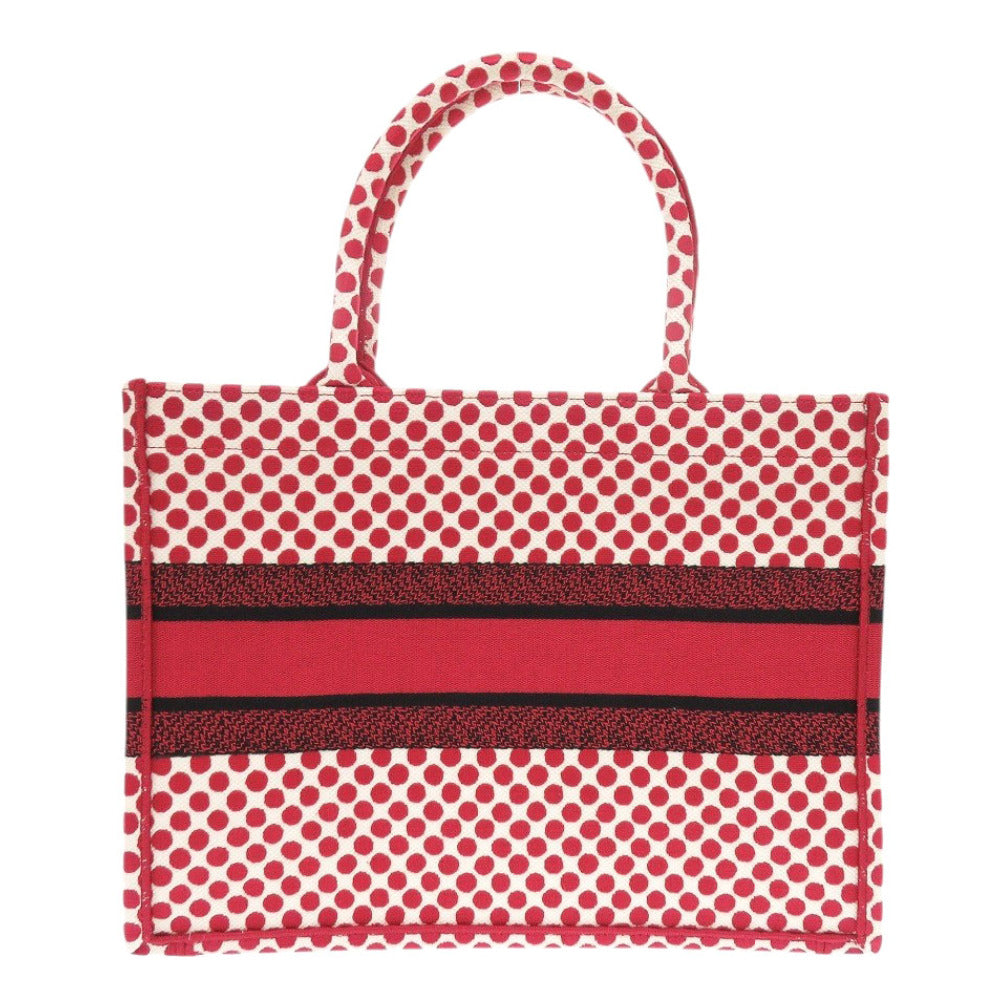 美品 クリスチャンディオール ブックトート ミディアム ポルカドット キャンバス レッド トートバッグ 赤 1328【中古】Christian Dior