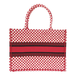 美品 クリスチャンディオール ブックトート ミディアム ポルカドット キャンバス レッド トートバッグ 赤 1328【中古】Christian Dior