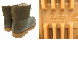 未使用品 グッチ ディアマンテ レースアップ ブーツ レザー スウェード ファー カーキ 1342【中古】GUCCI