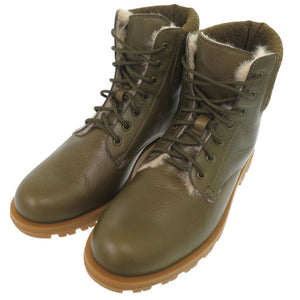 未使用品 グッチ ディアマンテ レースアップ ブーツ レザー スウェード ファー カーキ 1342【中古】GUCCI