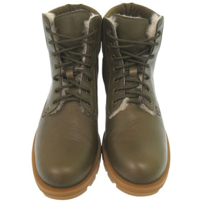 未使用品 グッチ ディアマンテ レースアップ ブーツ レザー スウェード ファー カーキ 1342【中古】GUCCI