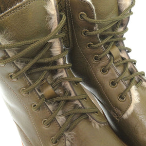 未使用品 グッチ ディアマンテ レースアップ ブーツ レザー スウェード ファー カーキ 1342【中古】GUCCI