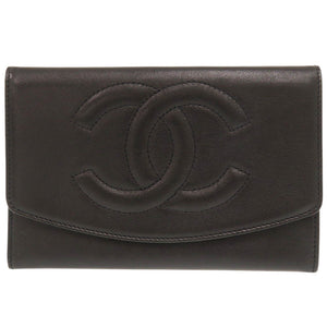 美品 シャネル ココマーク ラムスキン ブラック 二つ折り財布 1344【中古】CHANEL