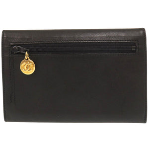 美品 シャネル ココマーク ラムスキン ブラック 二つ折り財布 1344【中古】CHANEL