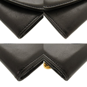 美品 シャネル ココマーク ラムスキン ブラック 二つ折り財布 1344【中古】CHANEL