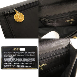 美品 シャネル ココマーク ラムスキン ブラック 二つ折り財布 1344【中古】CHANEL