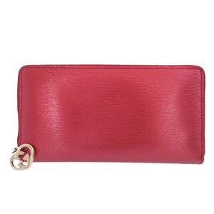 美品 グッチ ハートインターロッキング 308005 レザー レッド 赤 ラウンドファスナー長財布 財布 1346【中古】GUCCI