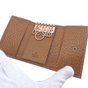 新品同様 グッチ 120925 スタッズ GGキャンバス レザー ベージュ ブラウン 茶 6連 キーケース 1347【中古】GUCCI