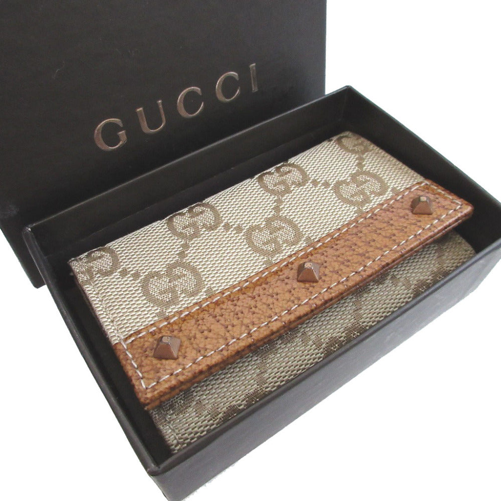 新品同様 グッチ 120925 スタッズ GGキャンバス レザー ベージュ ブラウン 茶 6連 キーケース 1347【中古】GUCCI