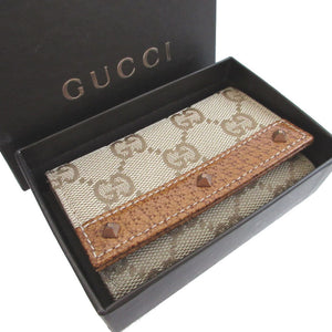 新品同様 グッチ 120925 スタッズ GGキャンバス レザー ベージュ ブラウン 茶 6連 キーケース 1347【中古】GUCCI