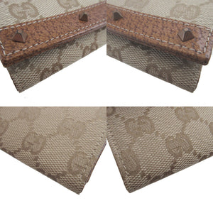 新品同様 グッチ 120925 スタッズ GGキャンバス レザー ベージュ ブラウン 茶 6連 キーケース 1347【中古】GUCCI