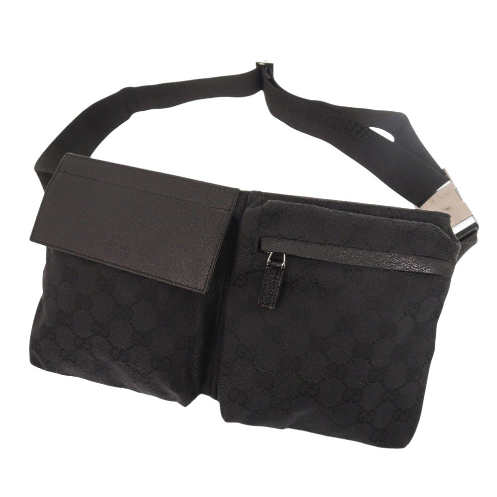 美品 グッチ 28566 GGキャンバス ブラック ウエストバッグ 黒 1368【中古】GUCCI