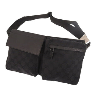 美品 グッチ 28566 GGキャンバス ブラック ウエストバッグ 黒 1368【中古】GUCCI
