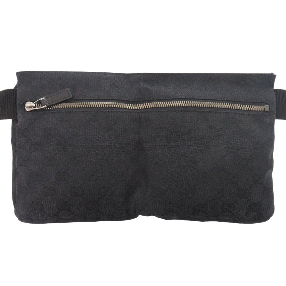 美品 グッチ 28566 GGキャンバス ブラック ウエストバッグ 黒 1368【中古】GUCCI