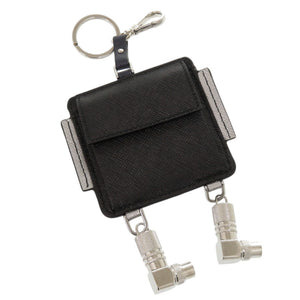美品 プラダ ロボットチャーム キーリング付き レザー メタル ネイビー コインケース 1381【中古】PRADA