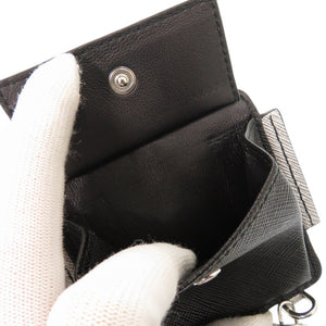 美品 プラダ ロボットチャーム キーリング付き レザー メタル ネイビー コインケース 1381【中古】PRADA