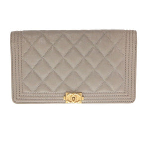 美品 シャネル ボーイシャネル キャビアスキン グレー 長財布 1392【中古】CHANEL
